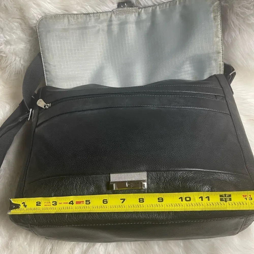 Black Leather Messenger Bag - Men